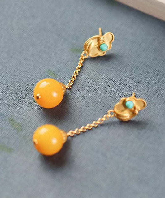 Wunderschöne gelbe Sterling Silber Overgild Bienenwachs Türkis Tropfen Ohrringe