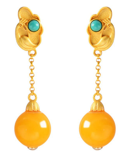 Wunderschöne gelbe Sterling Silber Overgild Bienenwachs Türkis Tropfen Ohrringe