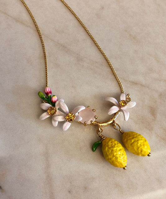 Wunderschöne Halskette mit Anhänger aus gelbem Sterlingsilber mit vergoldetem Emaille-Edelstein