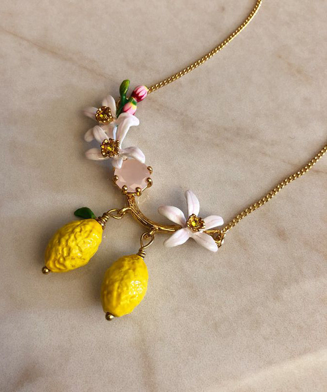 Wunderschöne Halskette mit Anhänger aus gelbem Sterlingsilber mit vergoldetem Emaille-Edelstein