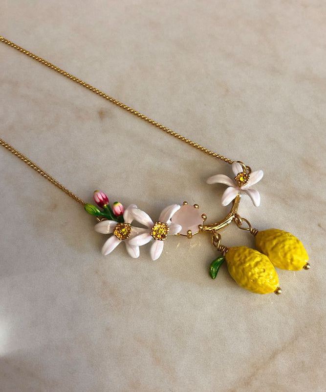 Wunderschöne Halskette mit Anhänger aus gelbem Sterlingsilber mit vergoldetem Emaille-Edelstein