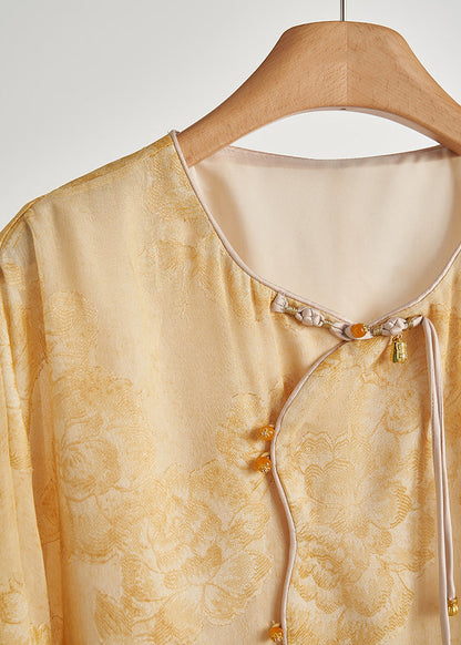 Beautiful Yellow Tasseled Print Silk Coats Fall