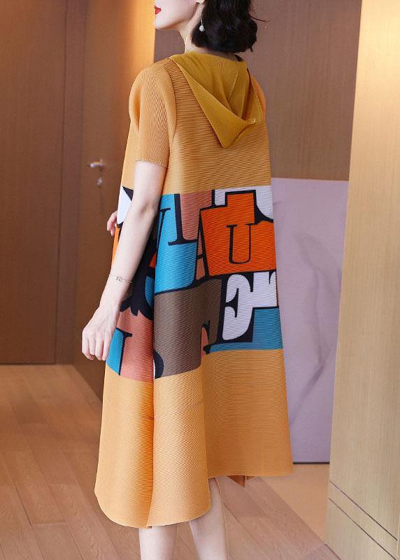 Beautiful Yellow hooded Print A Line Summer Dresses - SooLinen