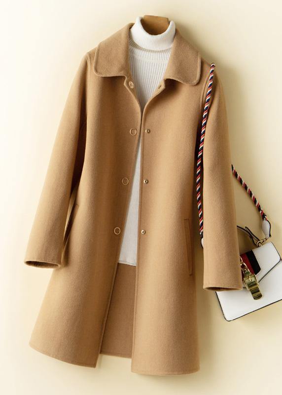 Beautiful beige Fashion tunic pattern design Peter pan Collar Woolen Coats - SooLinen