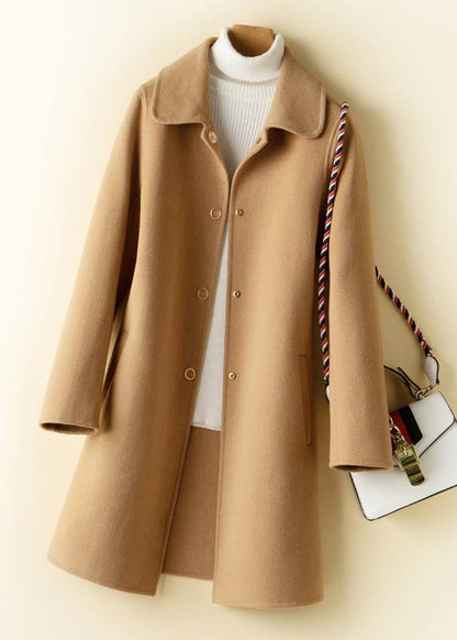 Beautiful beige Fashion tunic pattern design Peter pan Collar Woolen Coats - SooLinen