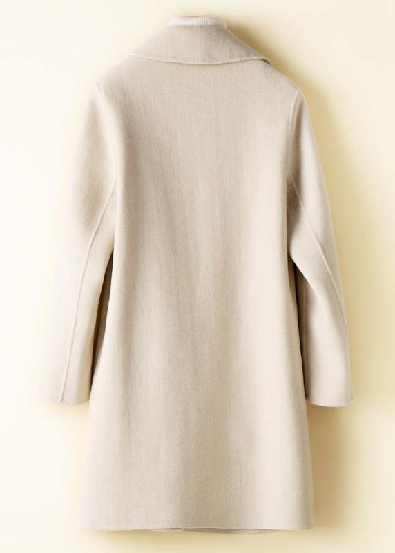 Beautiful beige Fashion tunic pattern design Peter pan Collar Woolen Coats - SooLinen