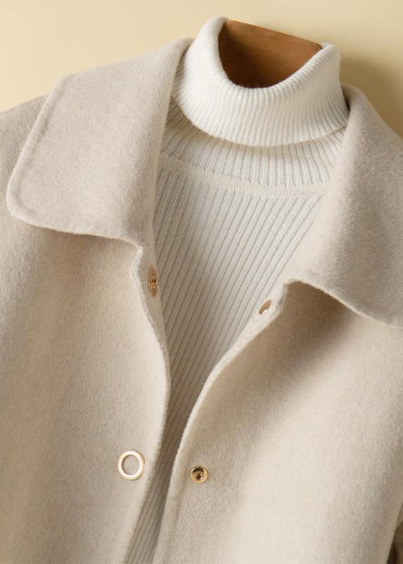 Beautiful beige Fashion tunic pattern design Peter pan Collar Woolen Coats - SooLinen