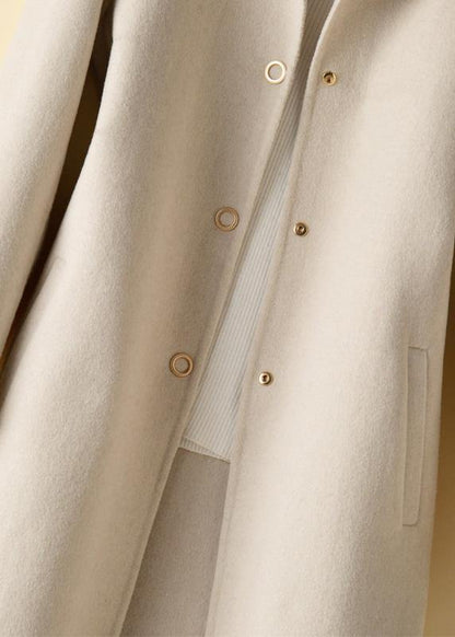Beautiful beige Fashion tunic pattern design Peter pan Collar Woolen Coats - SooLinen