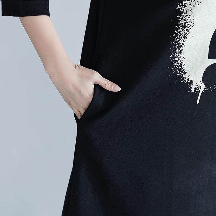 Schöne schwarze Baumwolltunika für Frauen in Übergröße, Fotografietaschen, Kunstkleid