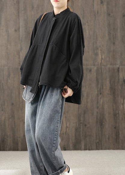 Beautiful black clothes For Women zippered pockets daily tops - SooLinen