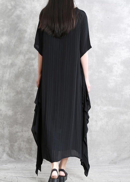 Beautiful black clothes o neck asymmetric Plus Size Dress - SooLinen