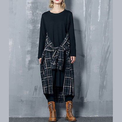 Wunderschönes schwarzes Baumwoll-Outfit Plus Size Fabrics Patchwork Kaftan Frühlingskleid