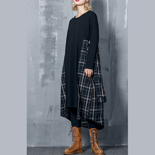 Wunderschönes schwarzes Baumwoll-Outfit Plus Size Fabrics Patchwork Kaftan Frühlingskleid