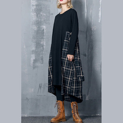 Wunderschönes schwarzes Baumwoll-Outfit Plus Size Fabrics Patchwork Kaftan Frühlingskleid