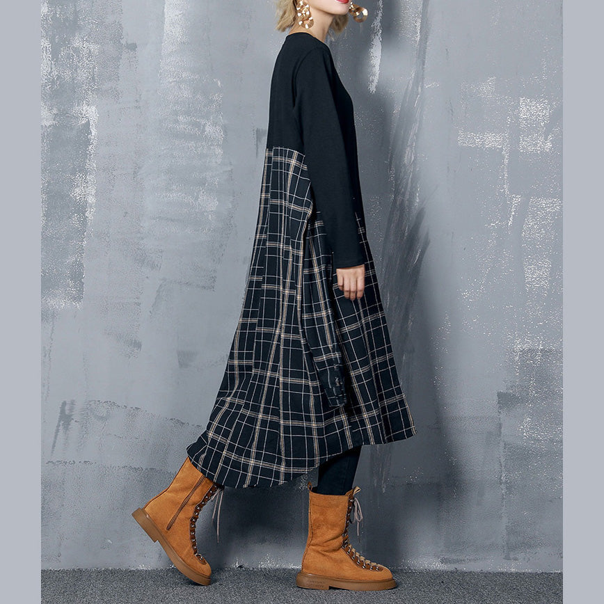 Wunderschönes schwarzes Baumwoll-Outfit Plus Size Fabrics Patchwork Kaftan Frühlingskleid