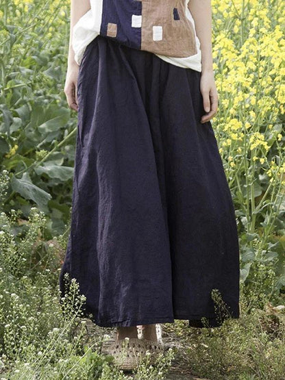 Beautiful black linen cotton Wardrobes elastic waist pockets Plus Size Clothing skirt - SooLinen