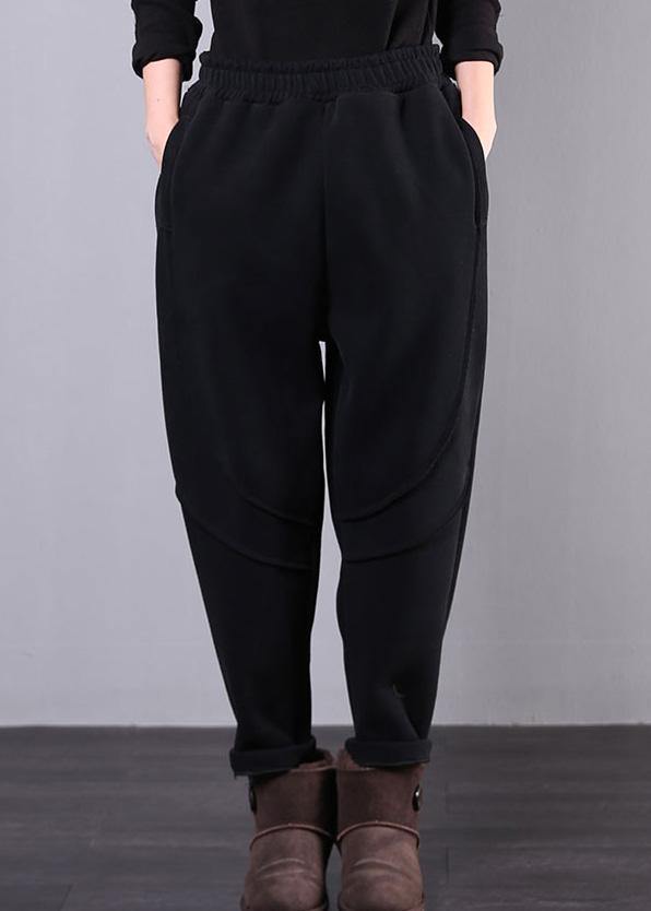 Beautiful black pant unique elastic waist drawstring Work casual pants - SooLinen