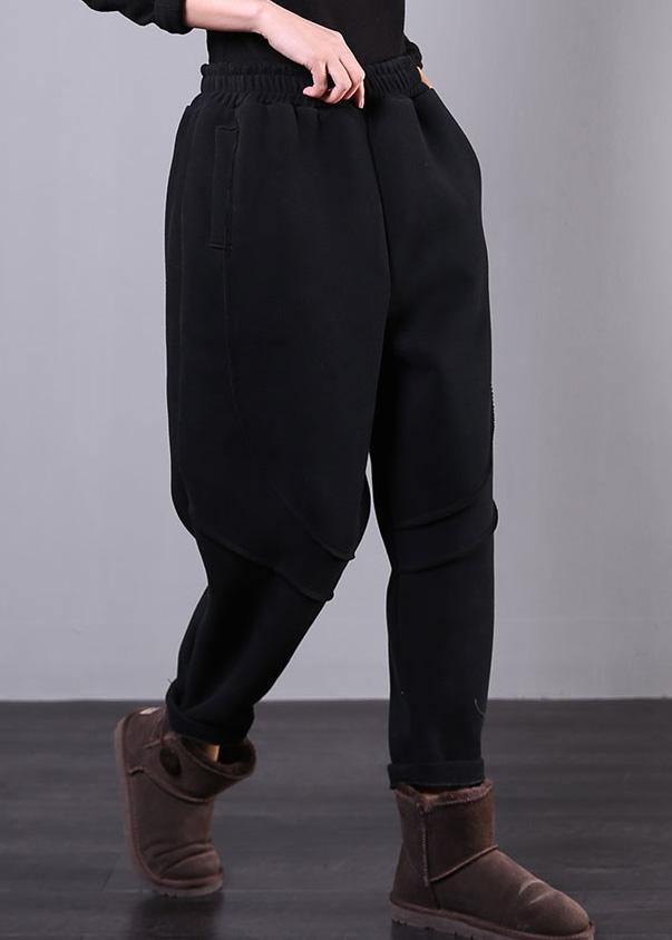 Beautiful black pant unique elastic waist drawstring Work casual pants - SooLinen