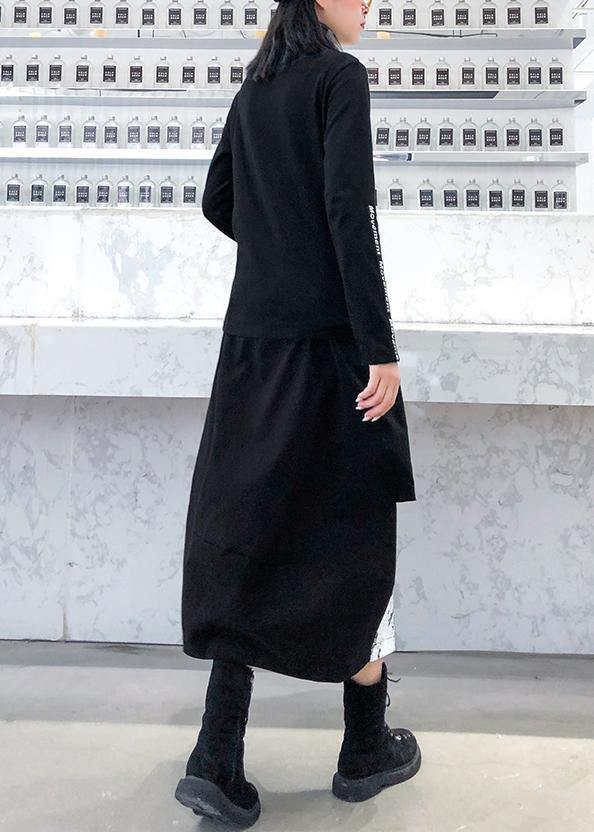 Beautiful black print Cotton skirt pockets short Dress - SooLinen