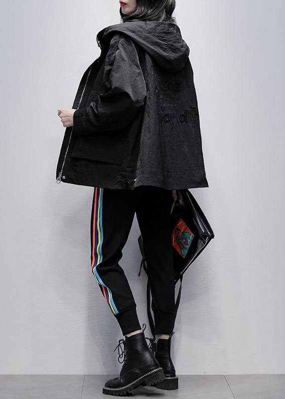 Beautiful black  clothes Work Outfits hooded zippered coat - SooLinen