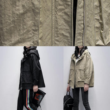 Beautiful black  clothes Work Outfits hooded zippered coat - SooLinen