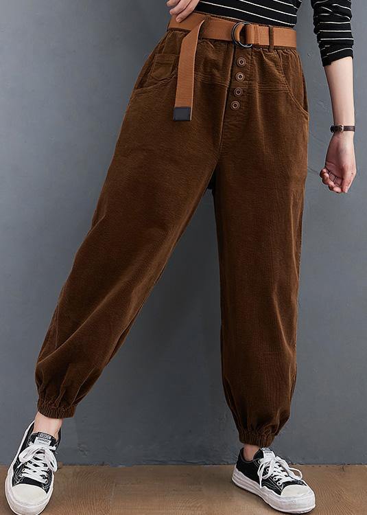 Beautiful casual pants unique chocolate Sewing pockets thick pants - SooLinen