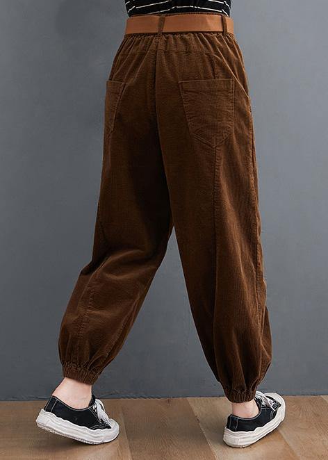 Beautiful casual pants unique chocolate Sewing pockets thick pants - SooLinen