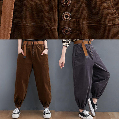 Beautiful casual pants unique chocolate Sewing pockets thick pants - SooLinen