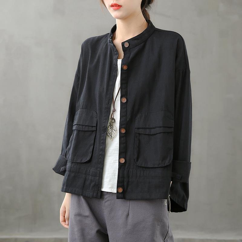 Beautiful chocolate Plus Size coats women design stand collar pockets coats - SooLinen