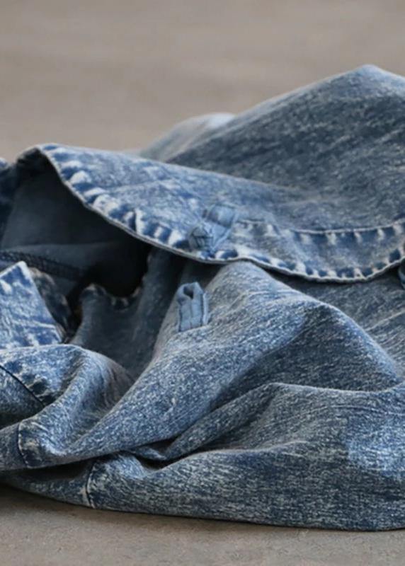 Beautiful cotton dress Fashion Retro Solid Color Frog Denim Blue Loose Dress - SooLinen