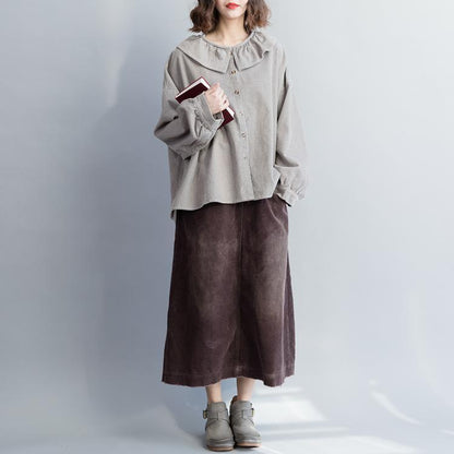 Wunderschönes graues Baumwoll-Tunika-Top in Übergröße mit lockeren Ärmeln und Rüschen