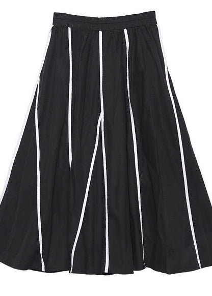 Beautiful high waist cotton asymmetric striped Long Shirts design black long Dresses - SooLinen