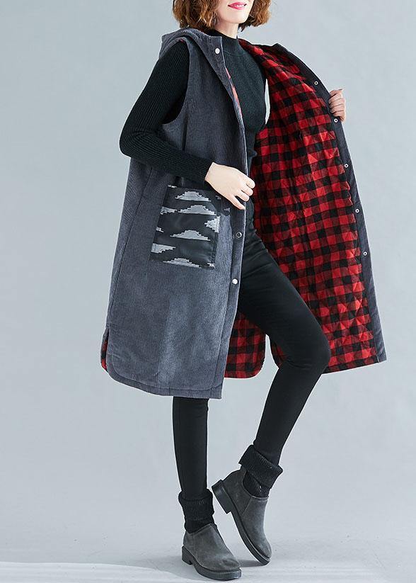 Beautiful hooded sleeveless fine spring maxi coat gray box outwear - SooLinen