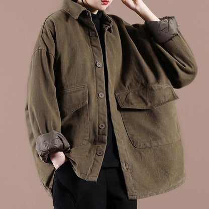 Beautiful lapel Button Down  spring for women chocolate short coats - SooLinen