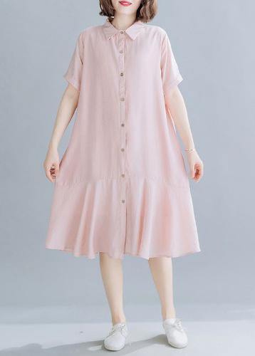 Beautiful lapel Ruffles dress for women Tutorials light pink Dresses - SooLinen