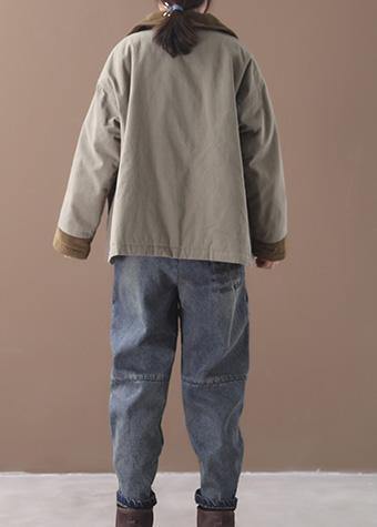 Beautiful lapel patchwork Fine coat army green cotton outwears - SooLinen