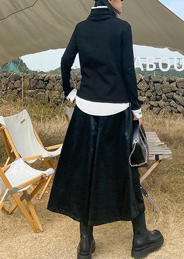 Beautiful lapel patchwork spring top silhouette Work Outfits black blouses - SooLinen