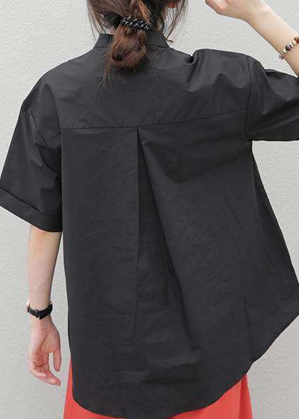 Beautiful lapel pockets cotton tops Tutorials black blouses - SooLinen