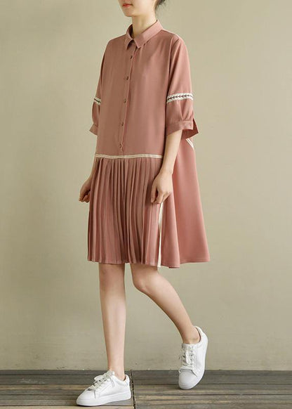 Beautiful lapel Cinched chiffon Indian Wardrobes pink tops Summer - SooLinen