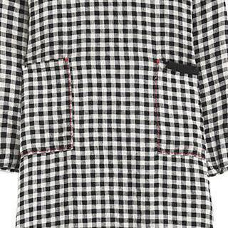 Schöne Leinenkleider Mode Fledermausärmel Damen Rundhals Plaid Schwarzes Kleid