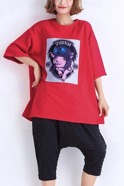 Beautiful o neck Half sleeve cotton tunic pattern 2019 Shape red tunic Summer