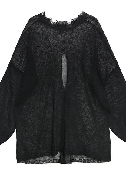 Beautiful o neck Hollow Out summer crane tops Sewing black tops - SooLinen