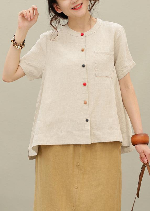 Beautiful o neck asymmetric linen summer tops silhouette Tutorials navy shirt - SooLinen