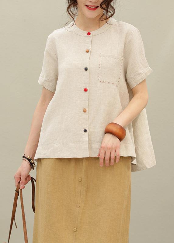 Beautiful o neck asymmetric linen summer tops silhouette Tutorials navy shirt - SooLinen