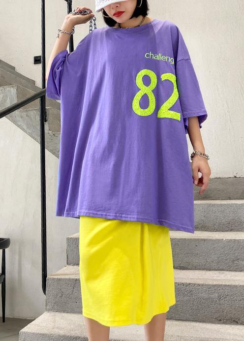 Beautiful o neck baggy cotton crane tops pattern Letter tops - SooLinen