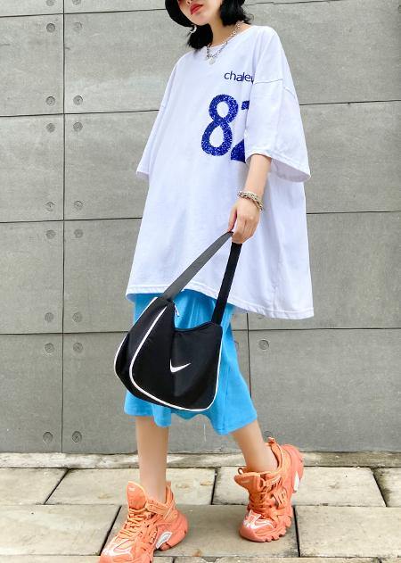 Beautiful o neck baggy cotton crane tops pattern Letter tops - SooLinen