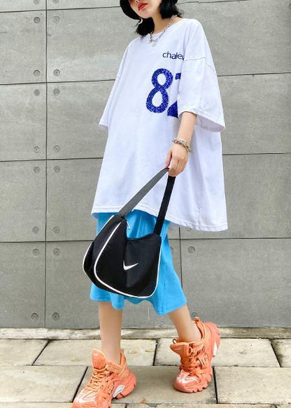 Beautiful o neck baggy cotton crane tops pattern Letter tops - SooLinen