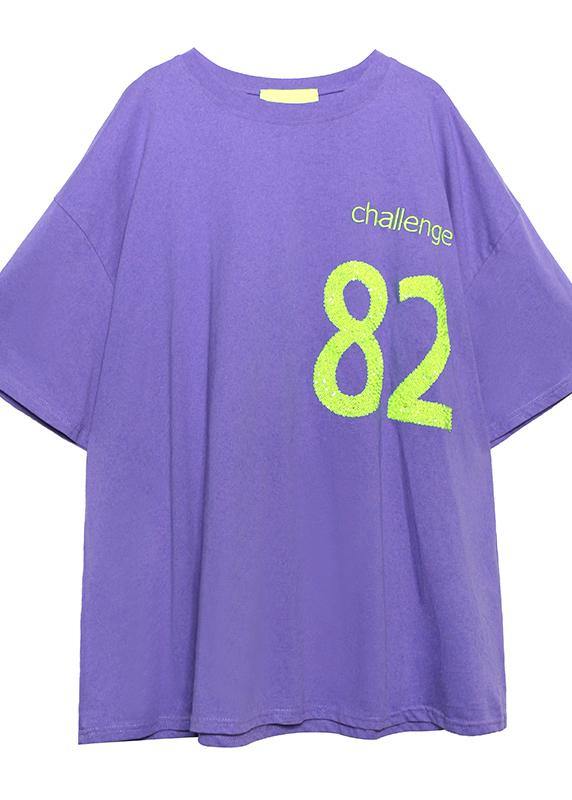 Beautiful o neck baggy cotton crane tops pattern Letter tops - SooLinen