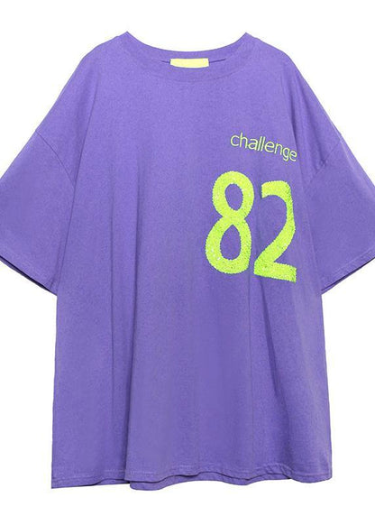 Beautiful o neck baggy cotton crane tops pattern Letter tops - SooLinen