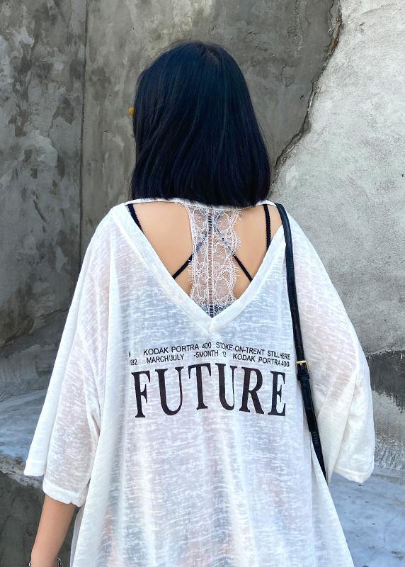 Beautiful patchwork lace cotton prints summerclothes Work Outfits white shirt - SooLinen